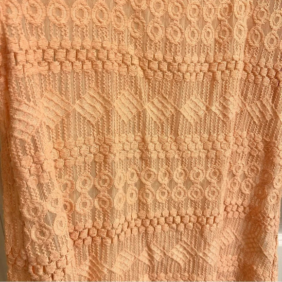 Lucky Brand Womens M Blush Pink Crochet 3/4 Sleeves Boho Top Sheer Square Neck - Picture 5 of 10